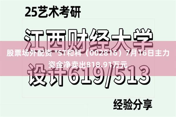 股票场外配资 *ST和科（002816）7月16日主力资金净卖出818.91万元